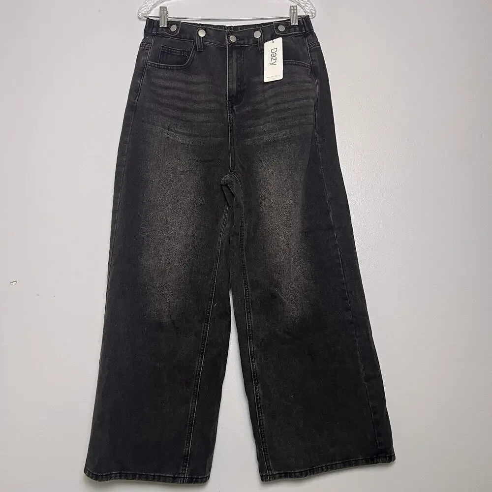 NWT Dazy Women's Black Wide Leg Jeans Boho Elastic Waistband Sz XL - Picture 1 of 15